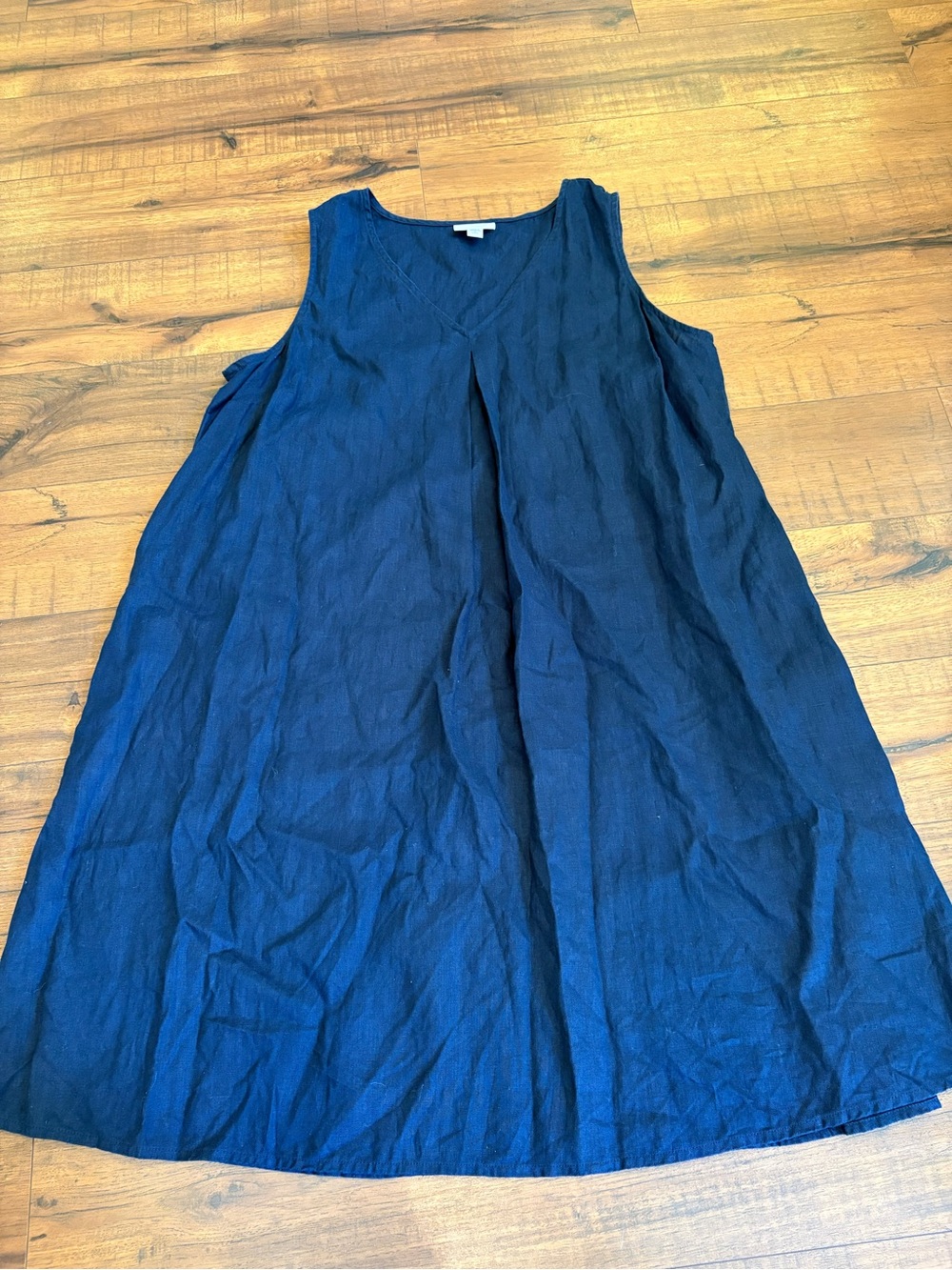 J Jill LOVE LINEN Sleeveless V Neck Dress Size L Petite Navy Blue 100% Linen